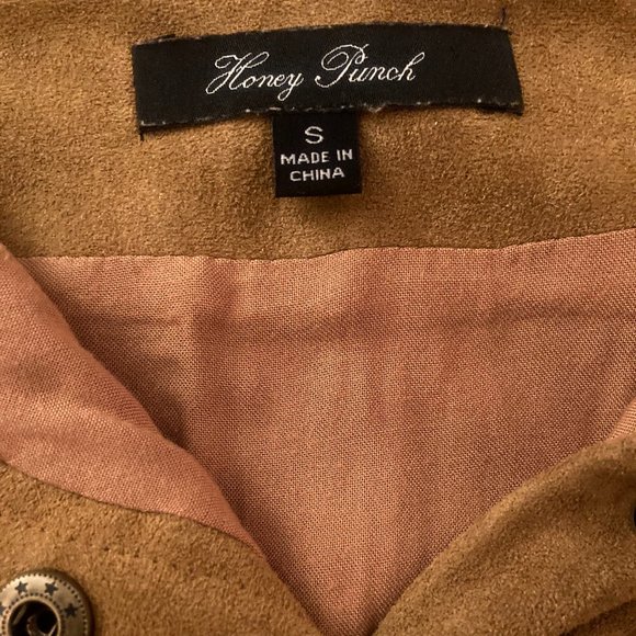 Honey Punch Faux Suede Mini Skirt Button Front Tan Camel Size S - Picture 2 of 5